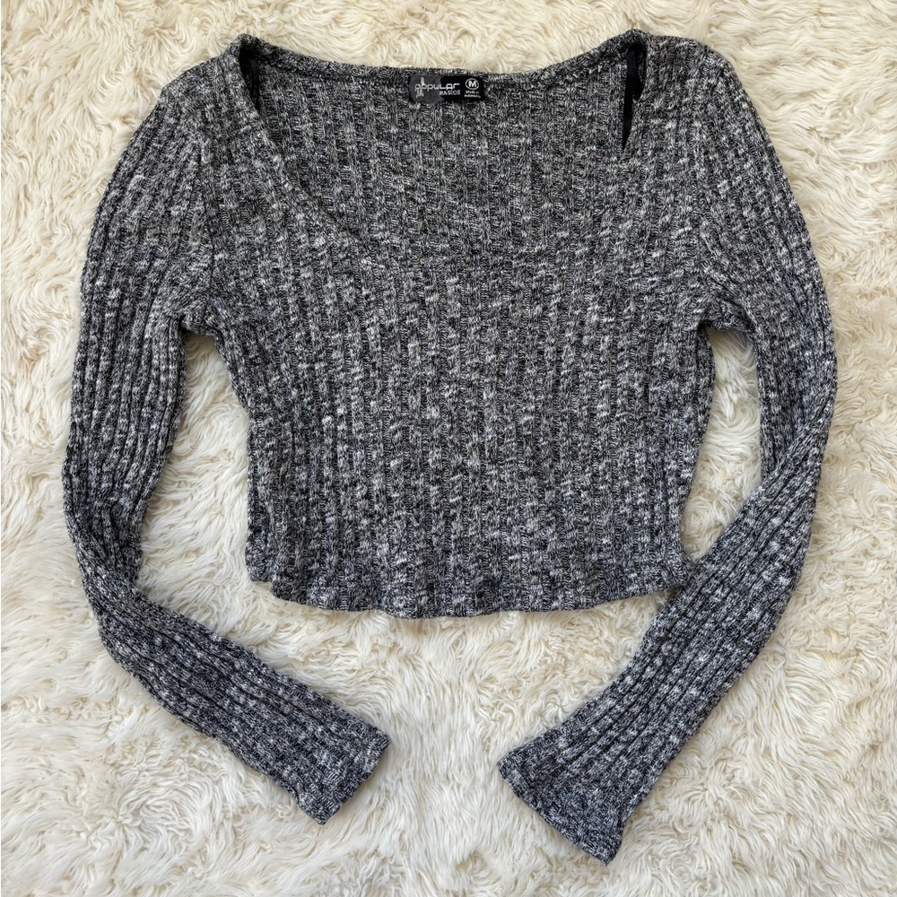 Popular Basics Charcoal Ribbed Sweater